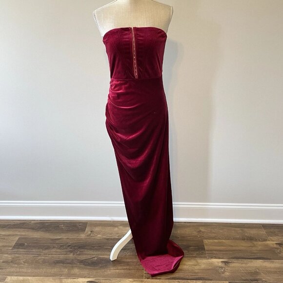 Akira Red Burgundy Velvet Strapless Corset Dress Size Large Ruched Alchemy Goth - Picture 2 of 6